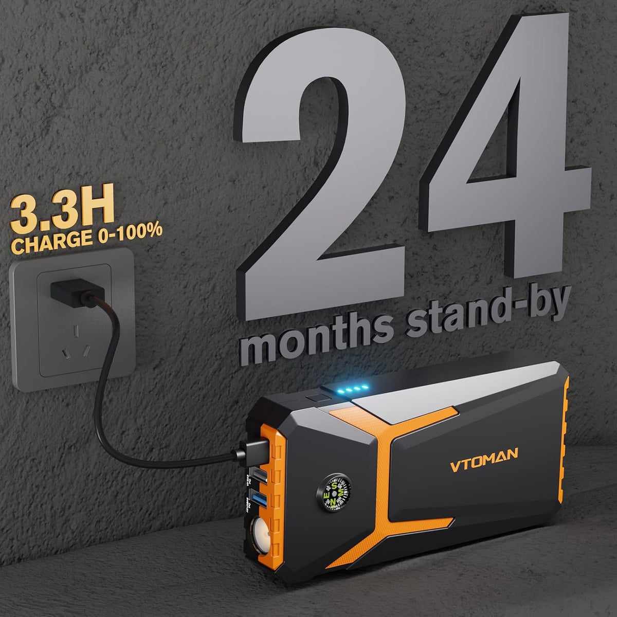 VTOMAN V6 Pro Jump Starter, 2000A Car Battery Jumper Starter Portable for 7L Gas/5L Diesel Engines, Jump Box,12V Auto Jump Start Battery Pack, Lithium Booster Pack, Portable Charger and Jumper Cables