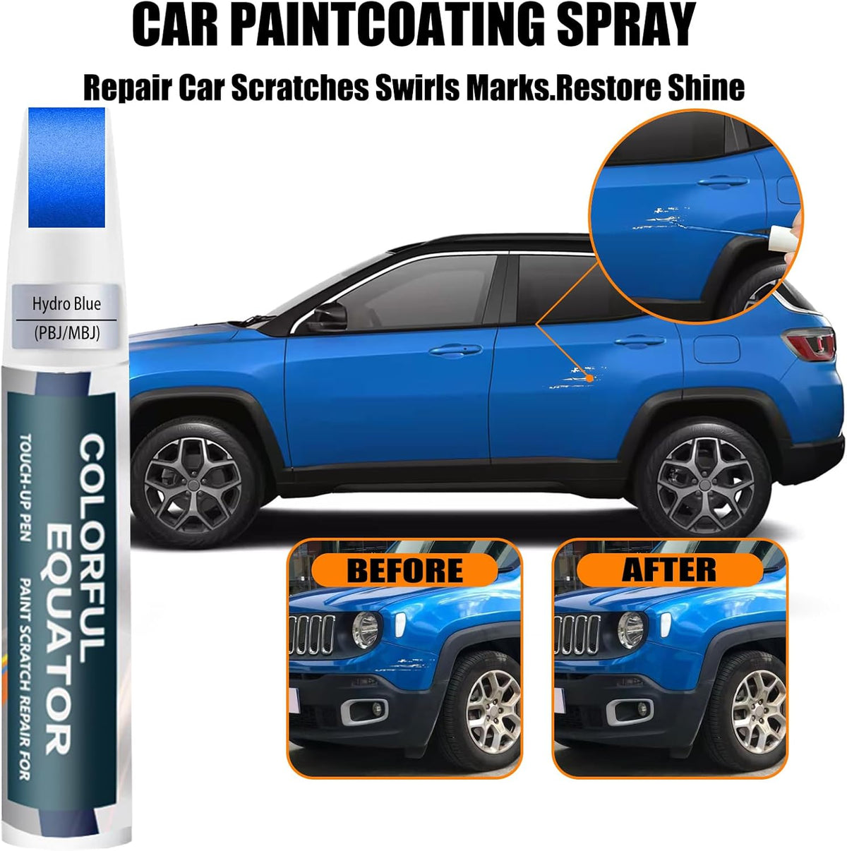 PBJ/MBJ Hydro Blue/Laser Blue Pearl Touch Up Paint for Jeep, Car Paint Pen Scratch Repair Two-In-One Touch Up Paint, Premium Car Scratch Remover for Deep Scratches