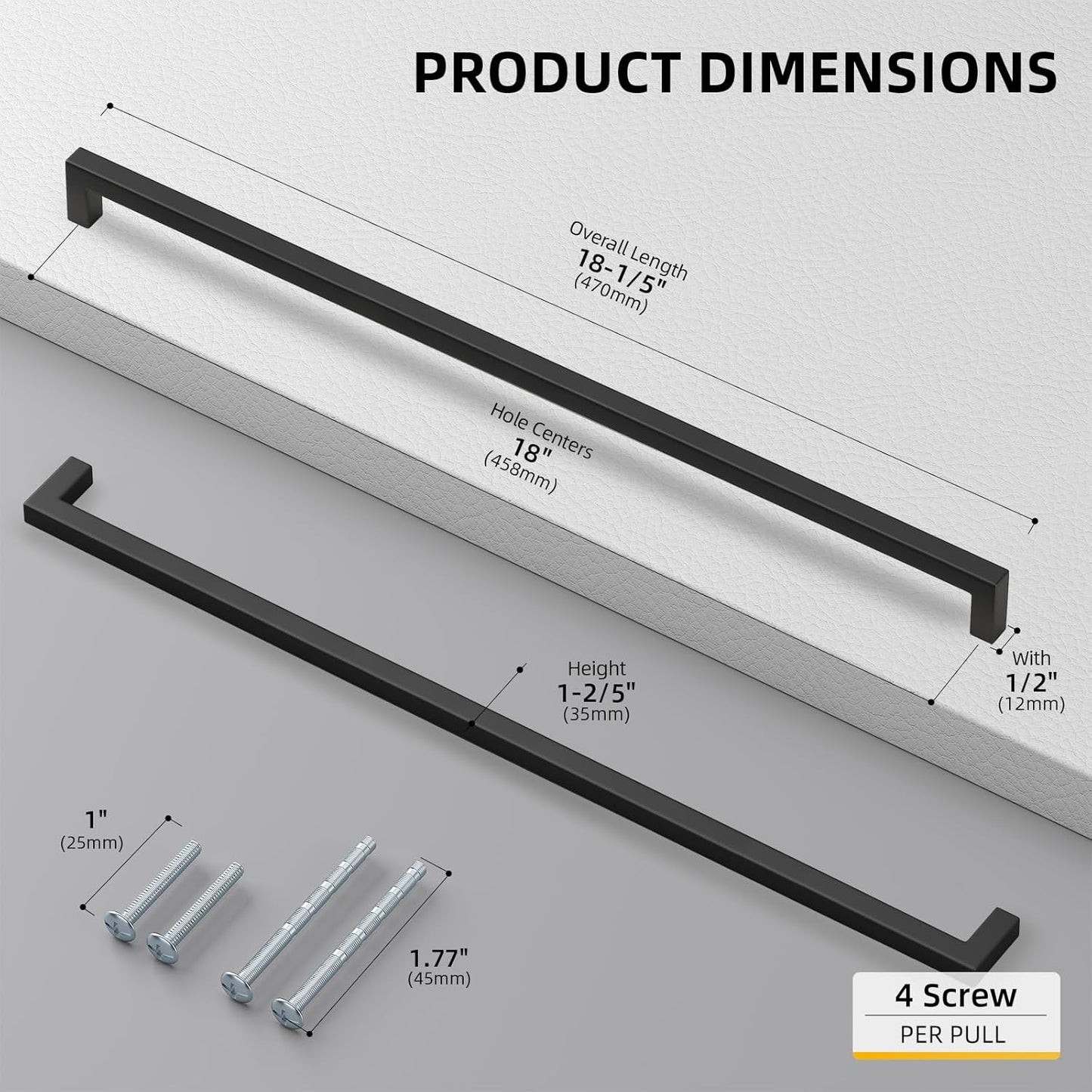 goldenwarm 35 Pack 18INCH Black Cabinet Pulls Kitchen Cabinet Handles-LSJ12BK458 Square Drawer Handle Metal Bathroom Cabinets Hardware 458mm Hole Center