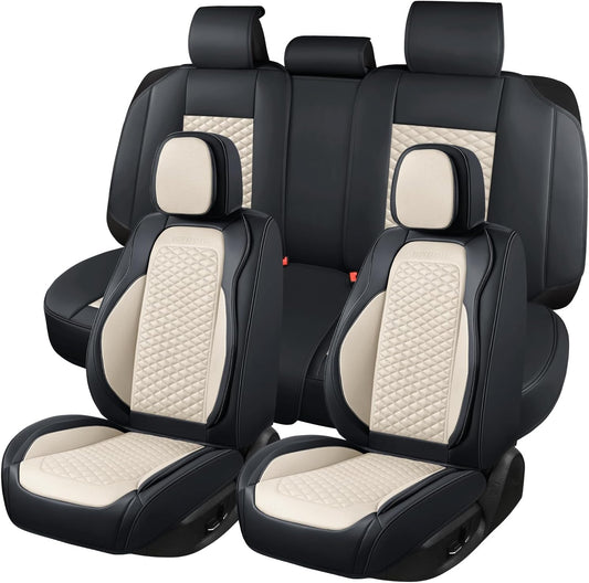Seat Covers for Cars Full Set, Leather Seat Covers 2 Pack, Breathable Leather Materials, Suitable for SUV/Truck/Sedan/Automotive (White, 5 Piece)