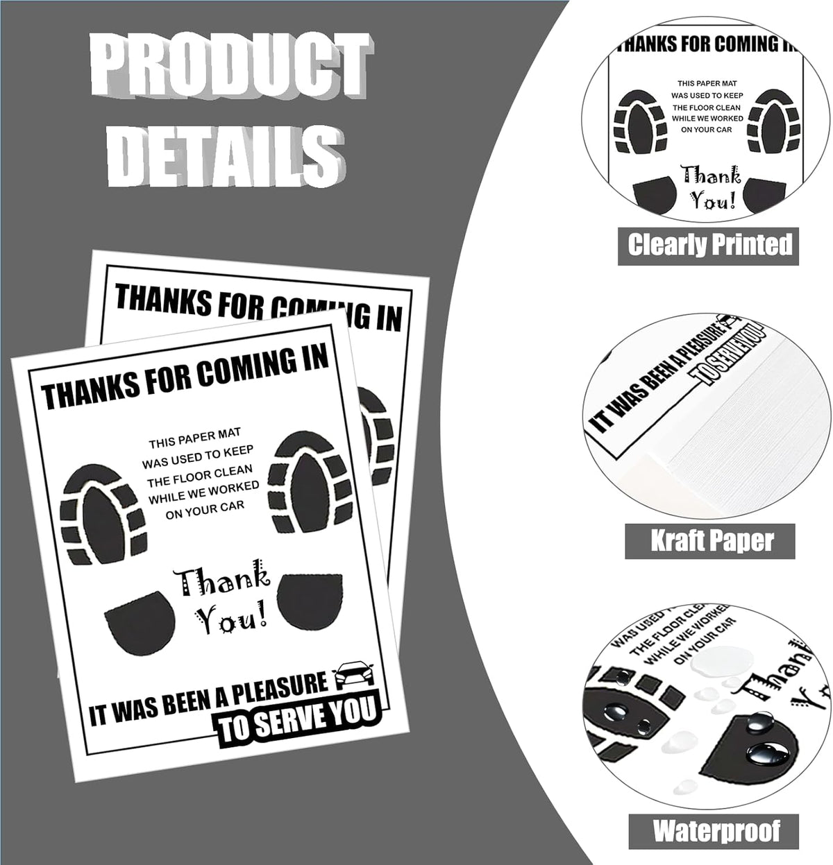 300 Pcs Car Paper Floor Mats, Disposable Automotive Floor Mats for Car Detailing with Footprint Words, White Car Foot Pads Protective Papers (19.3" x 15.4")