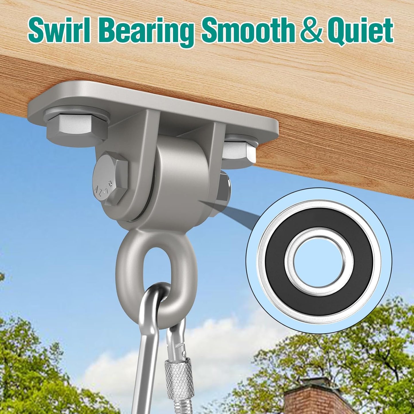 BETOOLL Swing Hangers with Bearing, Heavy Duty Porch Swing Hanging Kit for Outdoor Playground Tree Ceiling Mount Swingset Hardware Bracket Hooks for Hammock Yoga Punching Bag Accessories 4PCS Silver