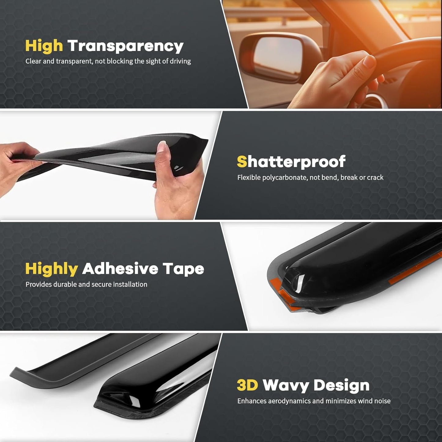 in-Channel Rain Guards for Toyota Camry 2018 2019 2020 2021 2022 2023 2024, Extra Durable Side Window Visors Deflectors, Smoke Tinted Vent Visors Shade Shield for Car Window