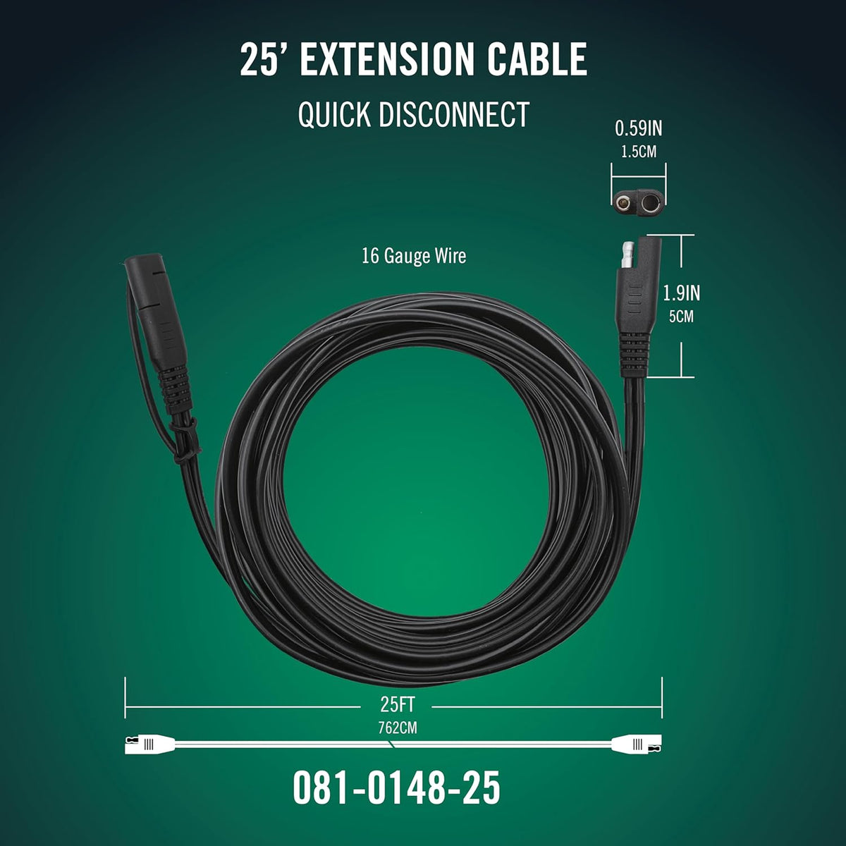Battery Tender 25 Foot Extension SAE Cable 4 Pack - Designed for Use with Battery Tender Chargers - Quick Connect Plugs for Easy Connection to Motorcycle, Cars, ATVs and More - 081-0148-25-BG4