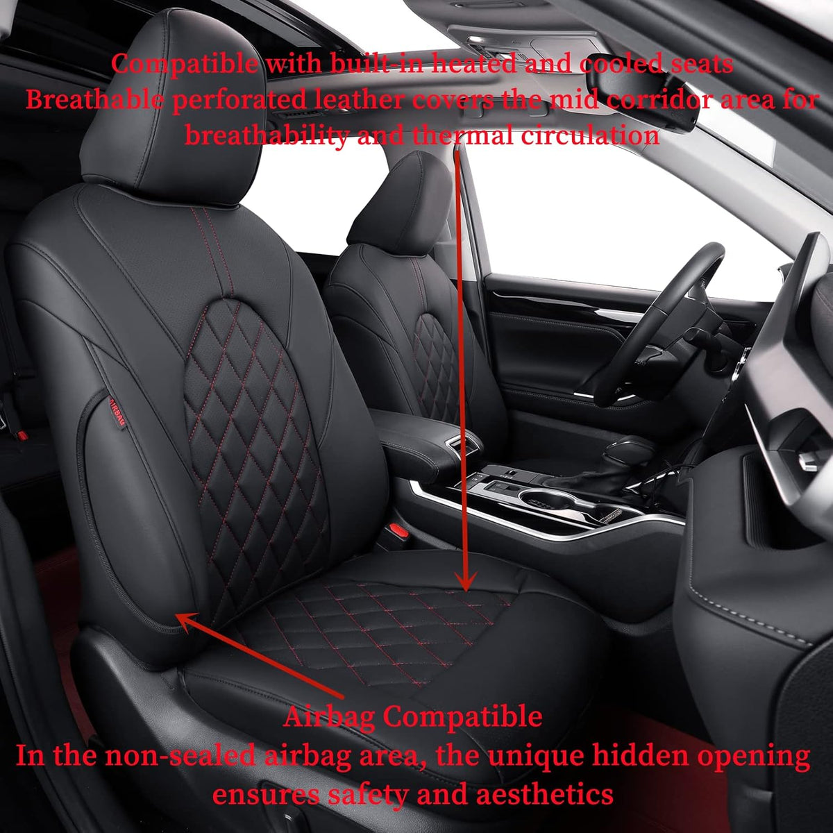 coverdream Custom Seat Covers Compatible with Select Toyota Camry Hybrid 2012 2013 2014 2015 2016 2017 Models - Leatherette (Black/Red,Full Set)