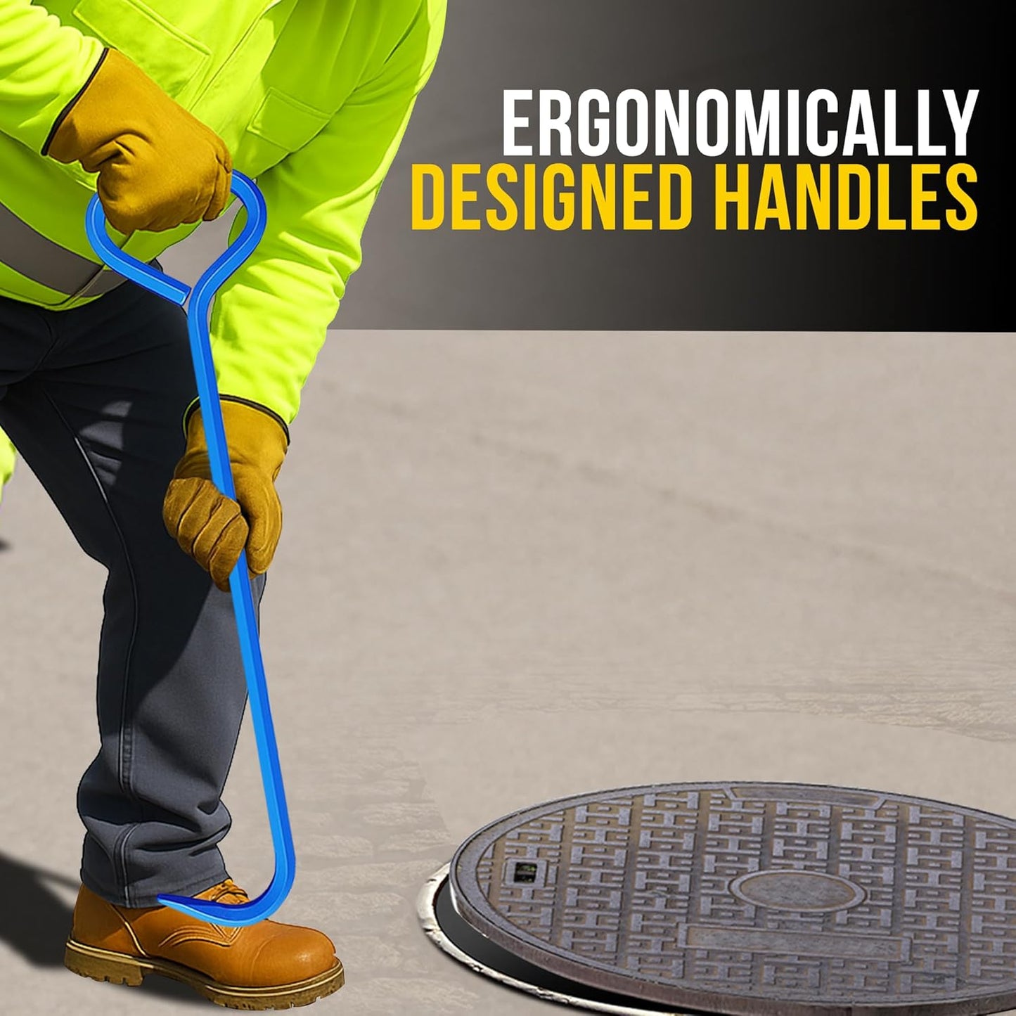 T&T Tools 36-Inch Manhole Hook Tool - Heavy Duty Single Hook for Lifting Manhole Covers, Storm Drains, Septic Tank Risers - Rigid Hex Alloy Steel Tool for Lifting, Pulling, and Removing Covers-4 Pack