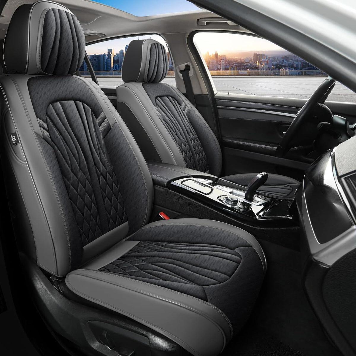 Leather Car Seat Covers,Car Seat Protector Waterproof,Seat Covers Full Set, Car Seat Protectors 5 Seats,Automotive Seat Covers Fit Most Cars Grey&Black