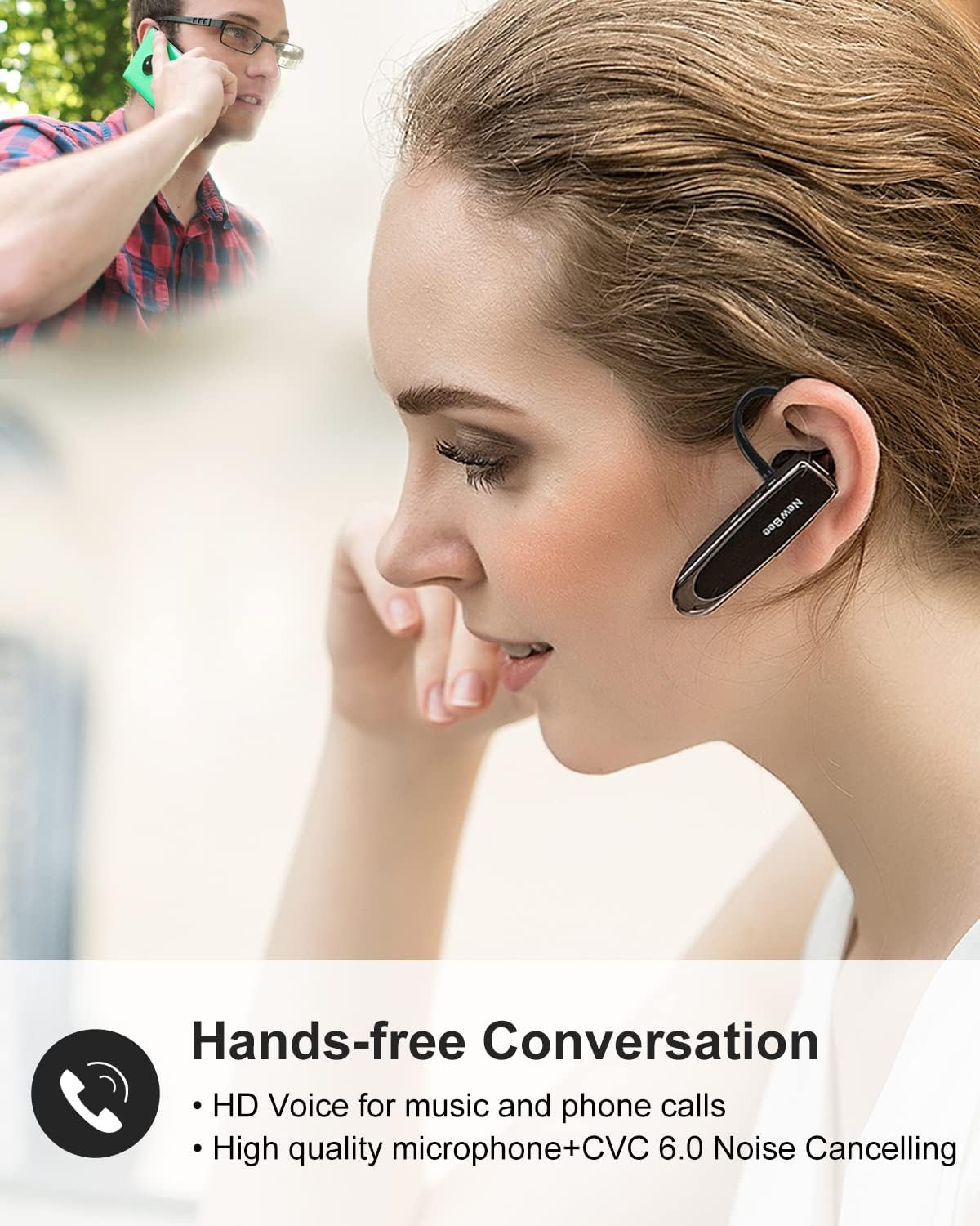 [2 Pack] Bluetooth Earpiece Wireless Handsfree Headset V5.0 24 Hrs Driving with Mic 60 Days Standby Bluetooth Headset for iPhone Android Samsung Driver