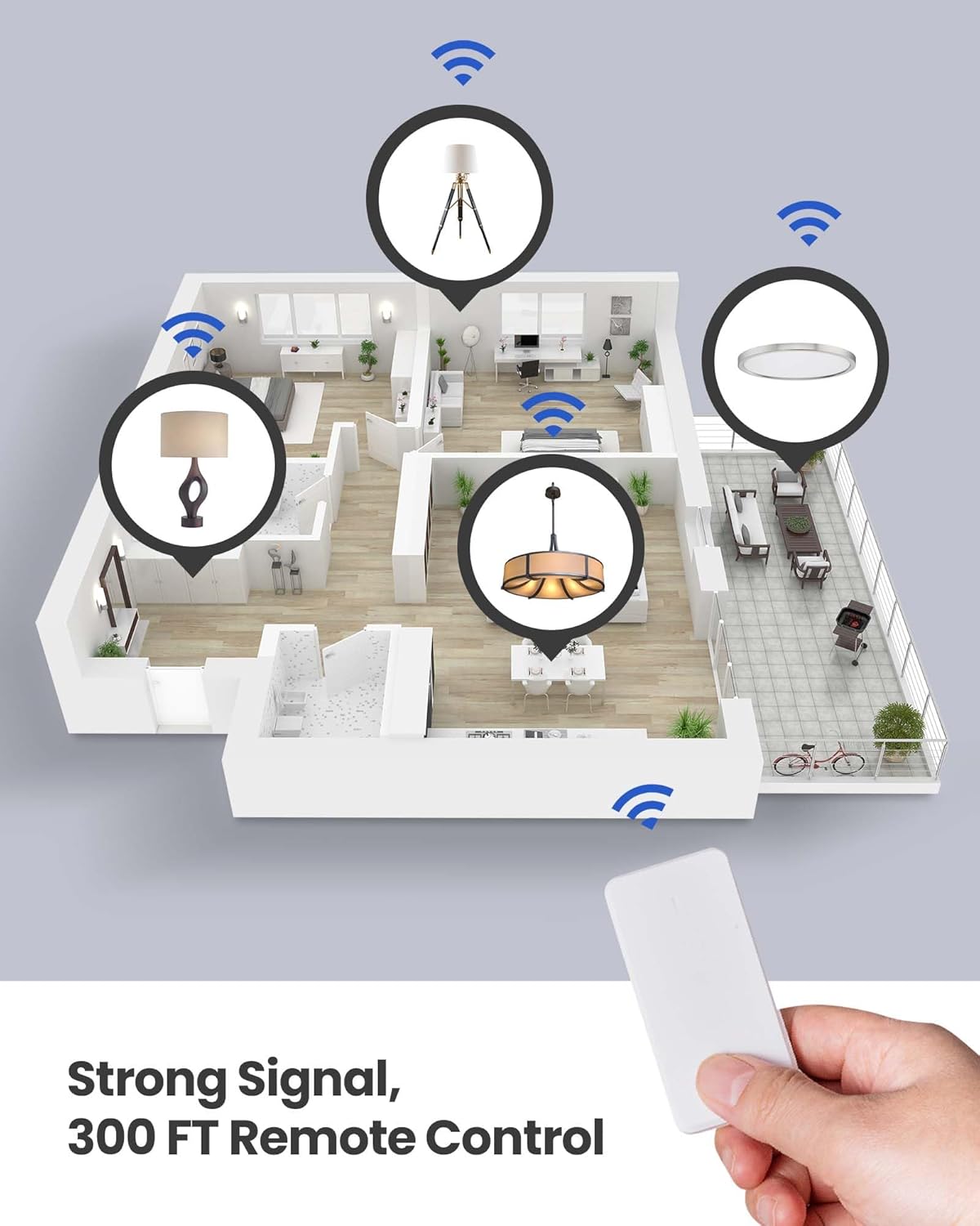 Remote Control Outlet Plug with 2 Switches, Buckle Design & Removable Wireless Light Switch, No Wiring Needed, 300 ft, 15A/1500W, Programmable, for Household Appliances