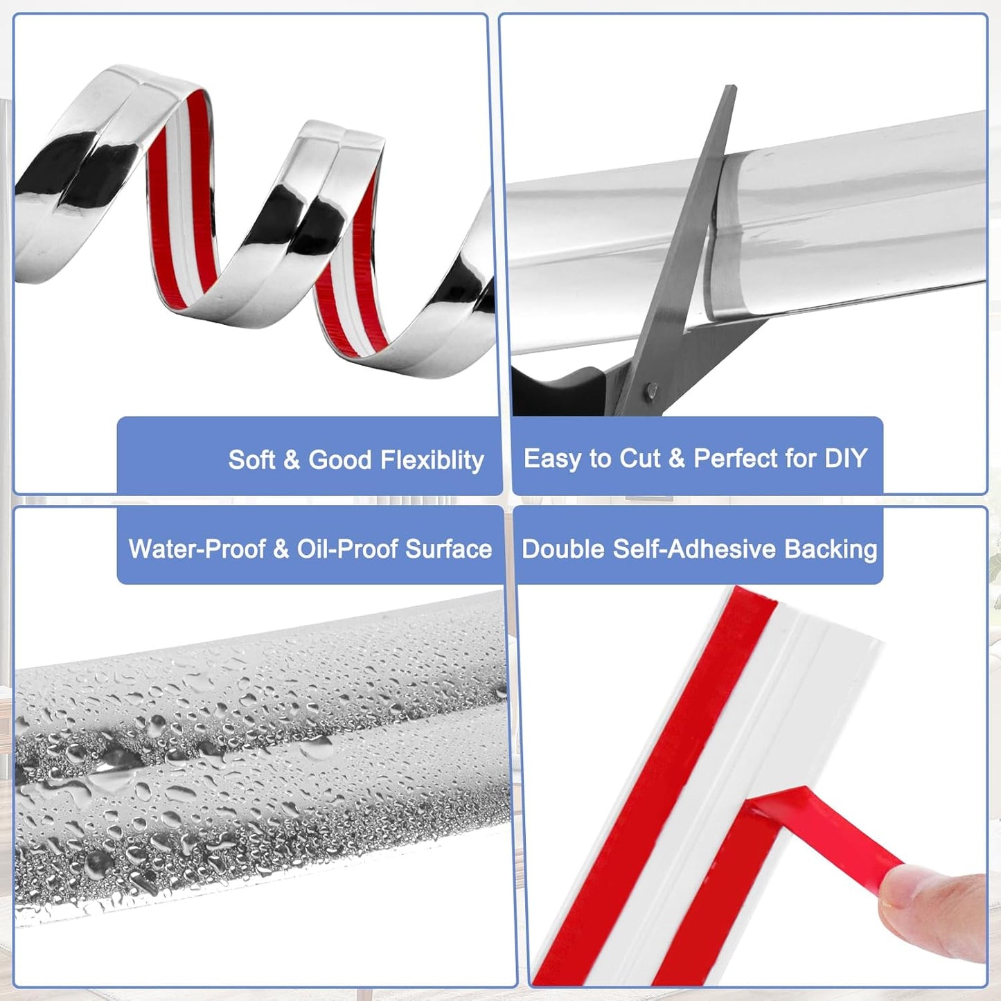 Wall Corner Protector Moulding Trim Peel and Stick Wall Corner Guards Trim Flexible Self Adhesive Edge Protector Moulding, 2.4 in x 20 Ft, Silver
