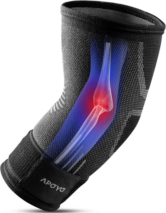 APOYO Elbow Brace for Tendonitis and Tennis Elbow, Compression Sleeve for Arthritis, Workouts, Reduce Joint Pain During Fitness Activity (X-Large)