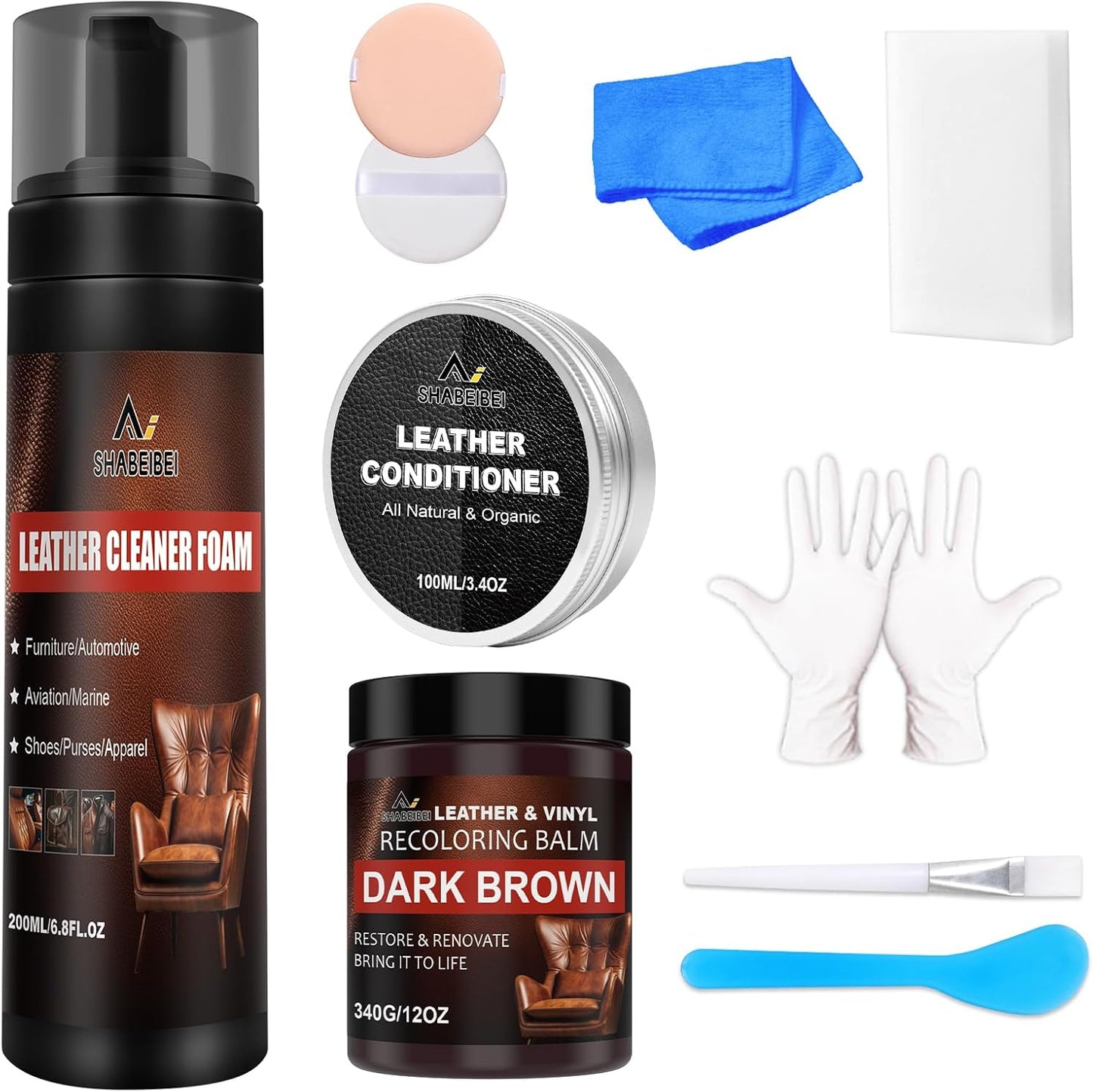 Leather Recoloring Balm Set,Leather Cleaner Restore Conditioner Mink Oil for Leather Repair Kit for Furniture Couches -Revives Repairs Scratches Leather Dye Furniture Polish (Dark Brown)