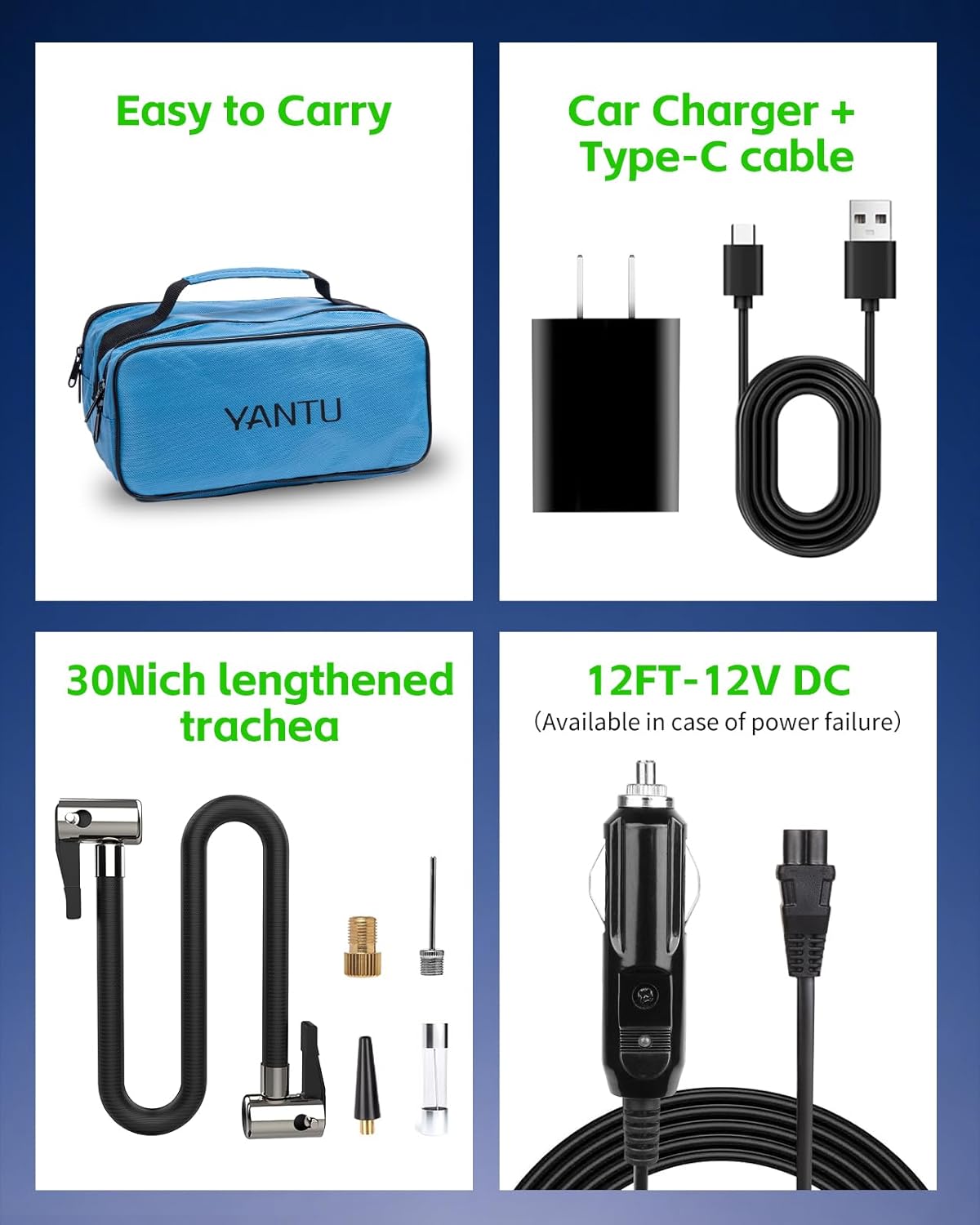 YANTU Cordless Tire Inflator with Dual-Cylinder & 8.3" Large Screen-Portable Air Compressor for Car Tires,12V Rechargeable,Tire Pressure Gauge,Up to 150 psi, Auto/Bicycle/Moto/Truck Use