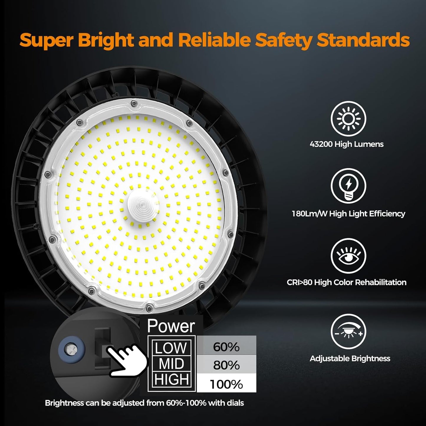 High Bay Lights LED UFO Light 240W LED Shop Lights 6000K IP65 Commercial Bay Lighting Fixture 43200 LM Super Bright, 5ft Cable Plug & Play for Warehouse Factory Garage Workshop Barn 12 Pack