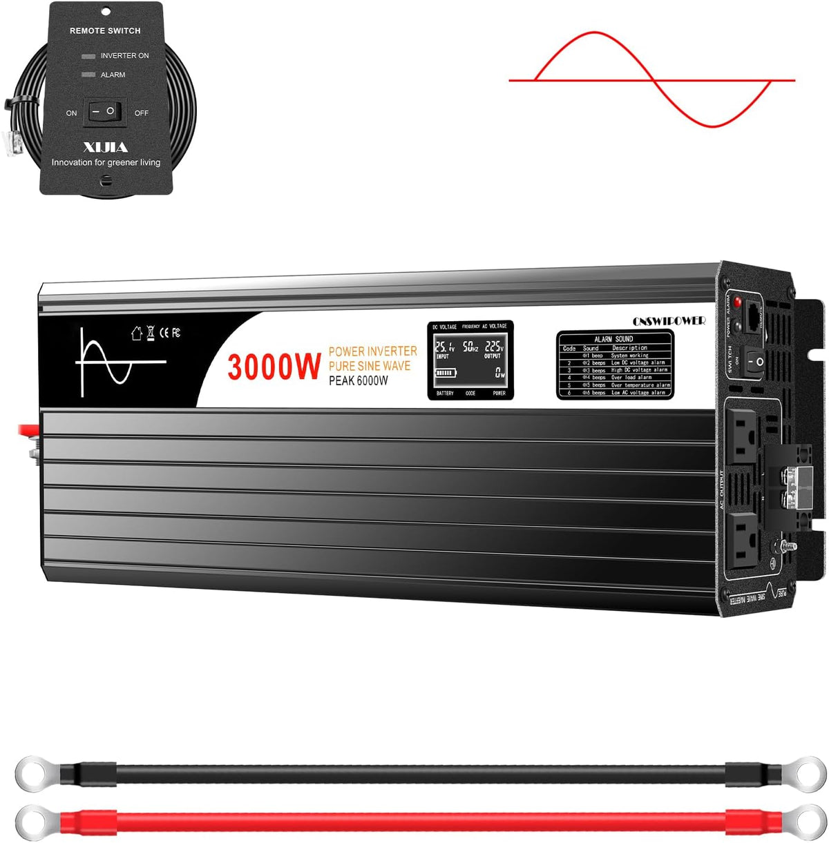 DC 12v AC 120V 60HZ Pure sine Wave 3000w Solar Power Inverter with Remote Switch&Soft Start for Home (DC12V (Range 10V-15V) 3000W)…