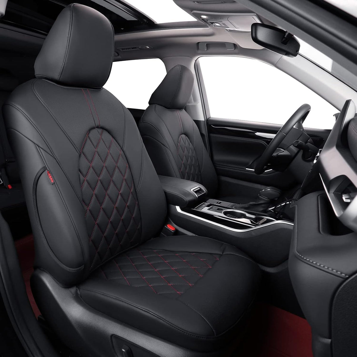 coverdream Custom Seat Covers Compatible with Select Toyota Camry XLE, XSE, XLE V6, XSE V6 2018 2019 2020 2021 2022 2023 Models - Leatherette (Black/Red,Full Set)
