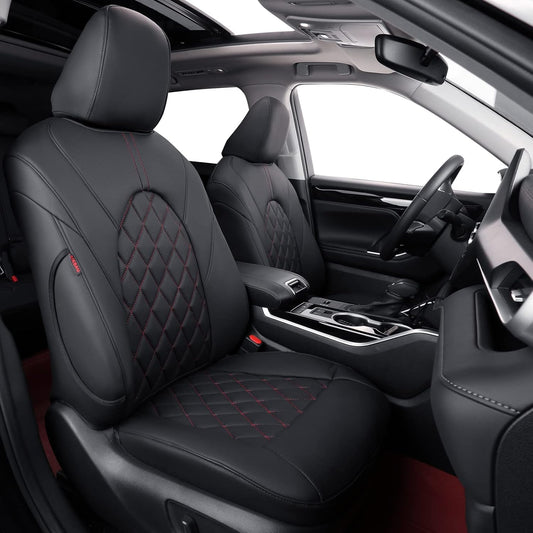 coverdream Custom Seat Covers Compatible with Select Toyota Camry XLE, XSE, XLE V6, XSE V6 2018 2019 2020 2021 2022 2023 Models - Leatherette (Black/Red,Full Set)