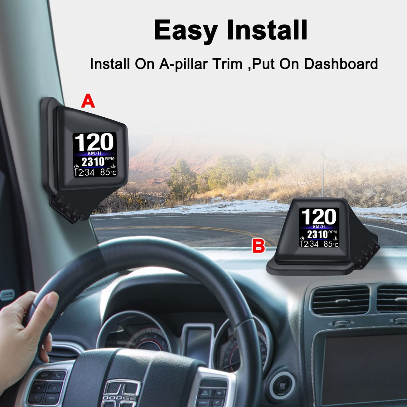 KAOLALI Head Up Display for Car Digital Speedometer Display GPS+OBD2 Dual System Smart Gauge MPH Clock RPM Over Speed Alarm Odometer for All Vehicle