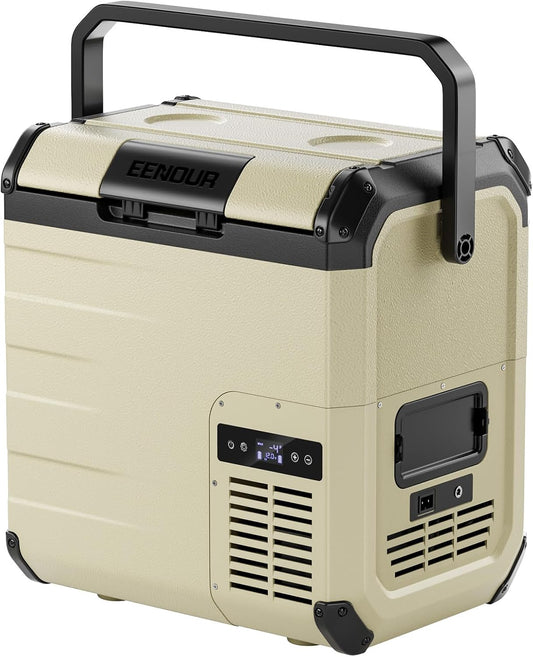 EENOUR D18 12 Volt Car Refrigerator, Portable Freezer 19Qt/18L Battery & Solar Powered Cooler 25W, -4~50℉, 12/24V DC, 110~240V AC, Electric Cooler Ideal for Road Trips, Camping (Battery Not Included)