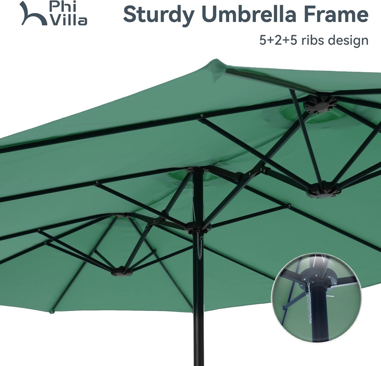 PHI VILLA 15ft Large Patio Umbrellas with Base, Outdoor Double-Sided Rectangle Market Umbrella for Pool Lawn Garden, Mint Green