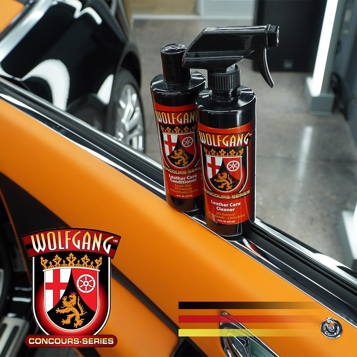 WOLFGANG CONCOURS SERIES Leather Care Combo | Leather Cleaner & Conditioner Kit | Safe for Apparel, Furniture, Car Interiors, Shoes, Bags & More | 16oz Bottles | WG-2526