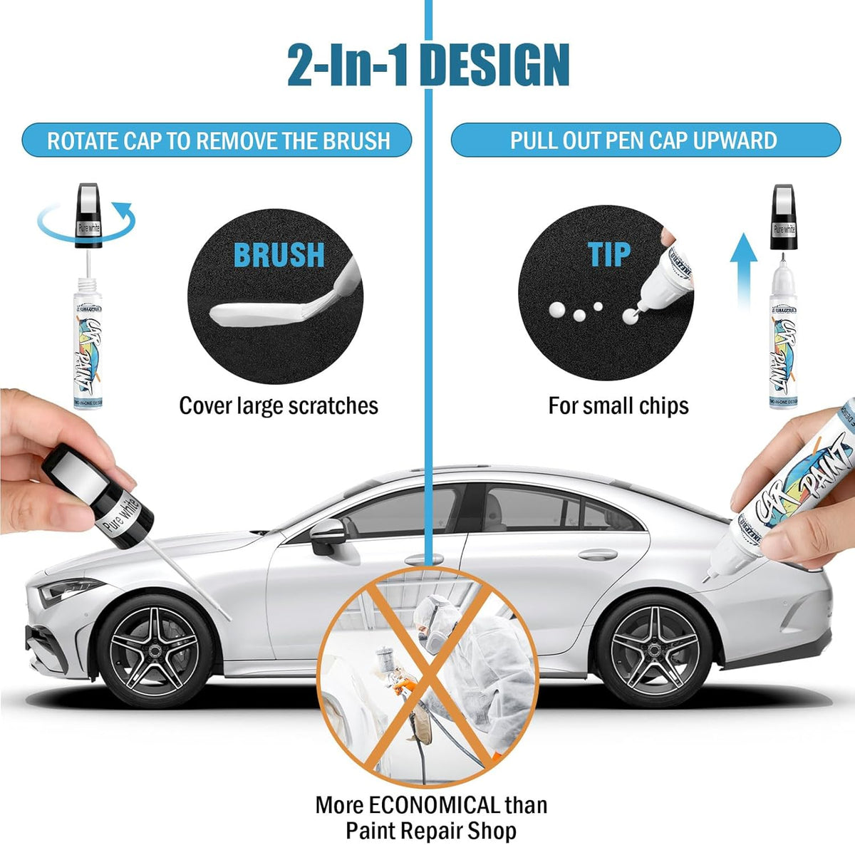 White Car Paint Touch Up, Car Scratch Repair Pen, Color Accurate Automotive Paint with Varnish Clear Coat Pen Quick and Easy Fix Vehicles Chip Rim Scuff Repair