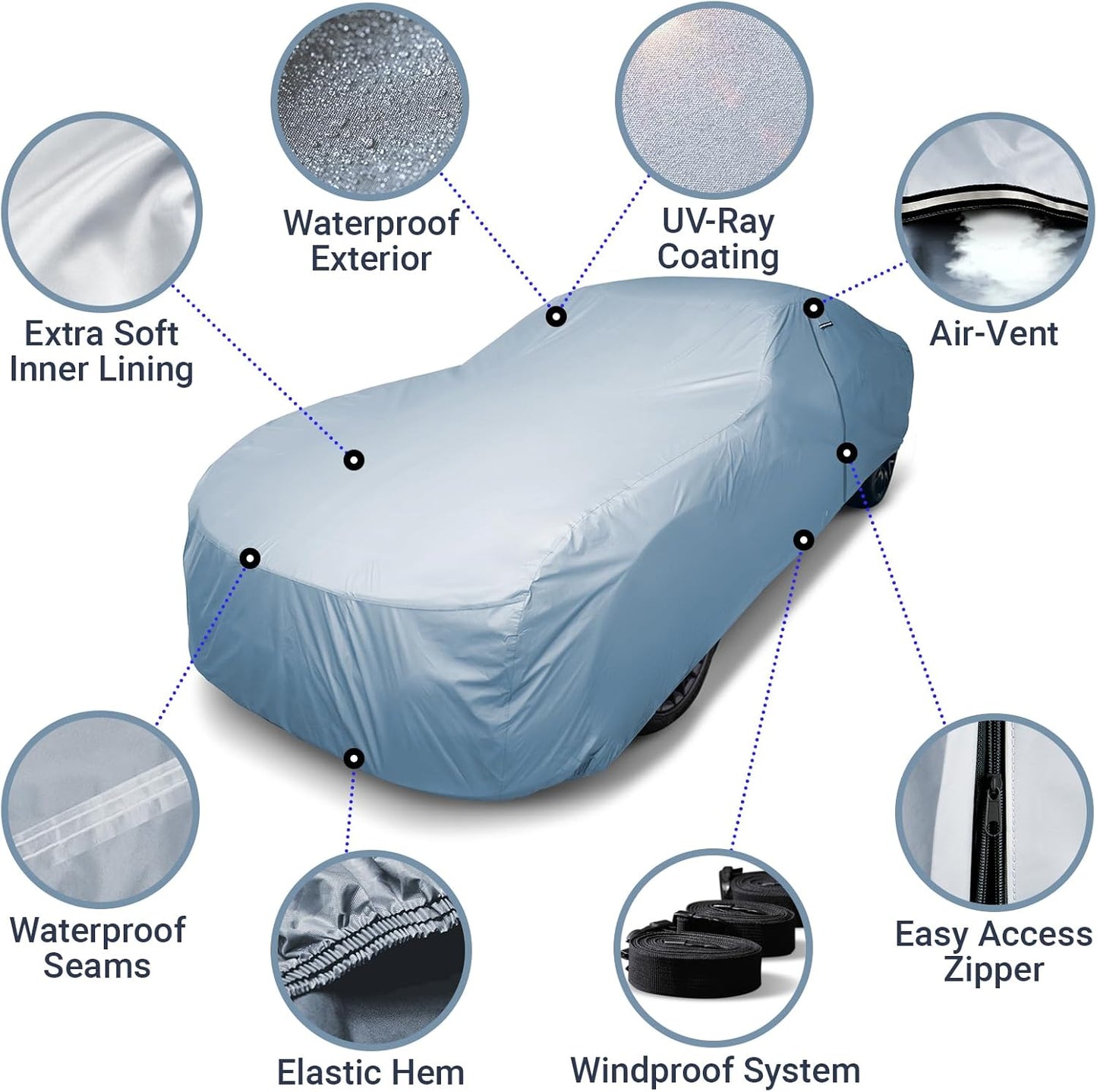 iCarCover Premium Car Cover for 1965-1970 Pontiac Parisienne Wagon Heavy Duty Waterproof All-Weather Automobiles Custom Fit Indoor Outdoor UV Snow Protection Covers with Straps and Bag