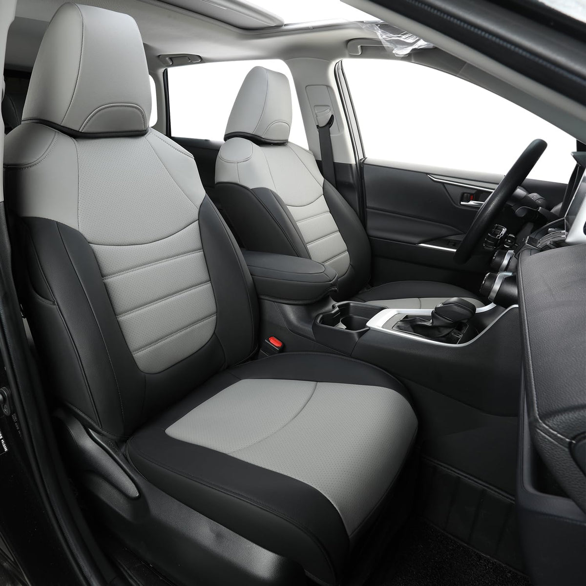RISINGSTAR Rav4 Hybrid Seat Covers, fit 2019-2025 Toyota Rav4 Hybrid LE,XLE,Woodland Edition,XLE Premium,Limited, Not for XSE/SE/Plug-in(Black&Gray)