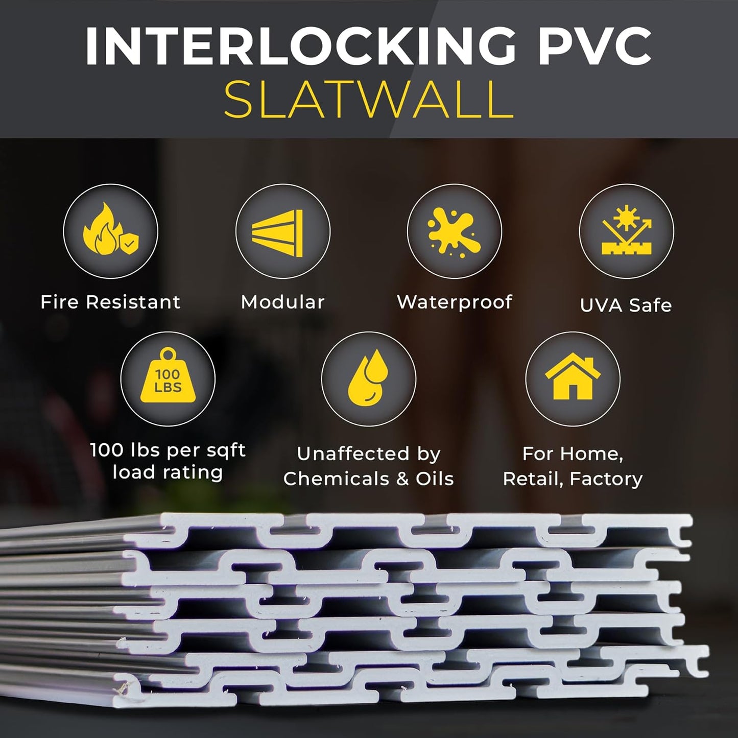 3'H x 4'W Slatwall Panel Garage Wall Organizer: Heavy Duty Wall Mounted PVC Wall Rack, Interlocking Slat Wall Paneling for Garage Wall Storage, Slatwall Board or Slatwall Shelves System - White