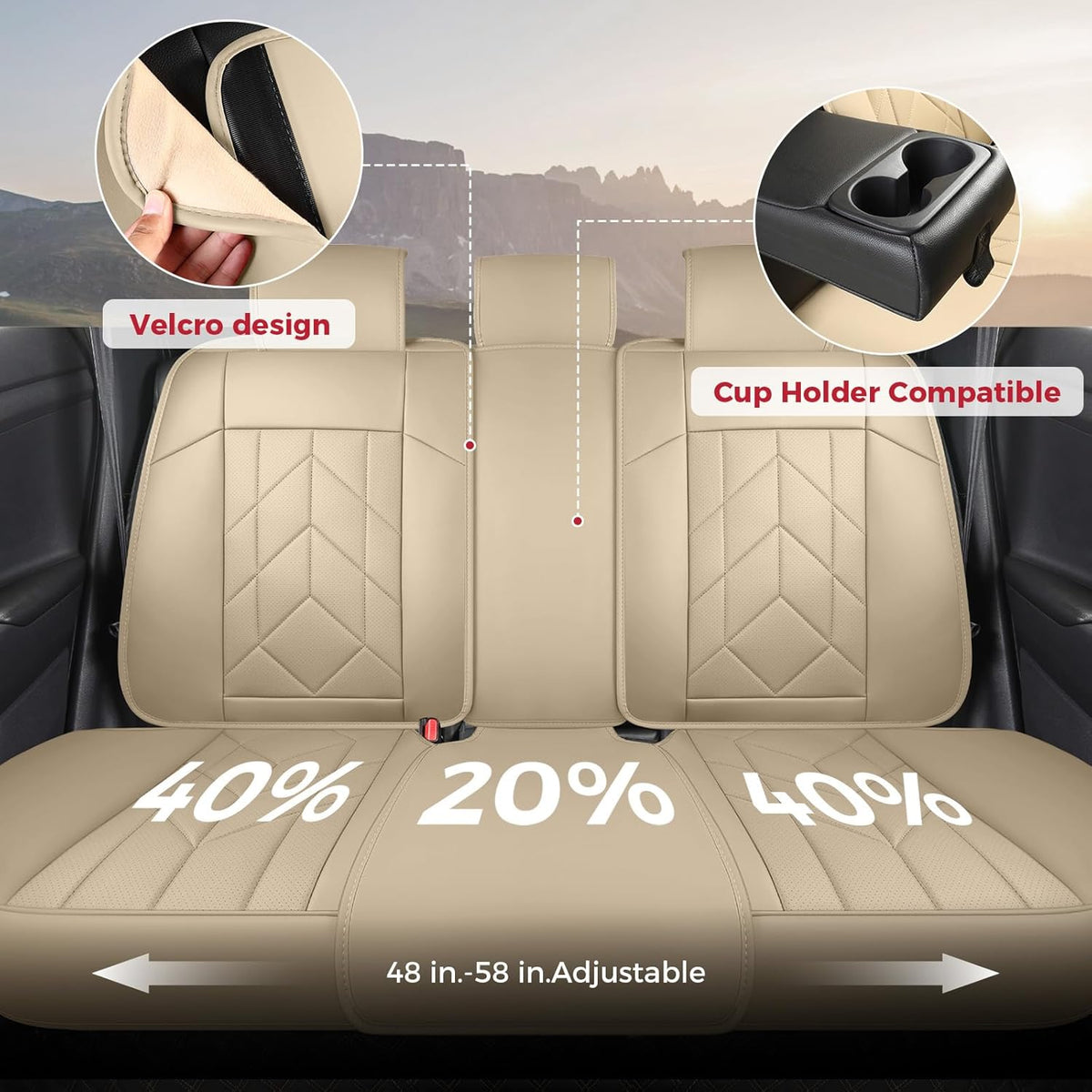 Beige Car Seat Covers Full Set - Waterproof Leather Car Seat Protector Universal Fit Altima Murano Accord Avalon