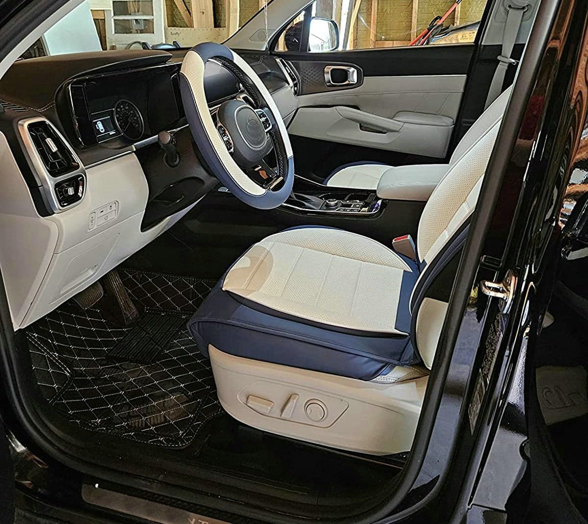 Custom Car Floor Mat Compatible with BMW Mercedes-Benz Toyota Cadillac Lexus Honda Infiniti Nissan Hyundai Kia Audi All Models Cars Sedans SUVs Automotive Mats (Edge Purple Middle Black Beige)