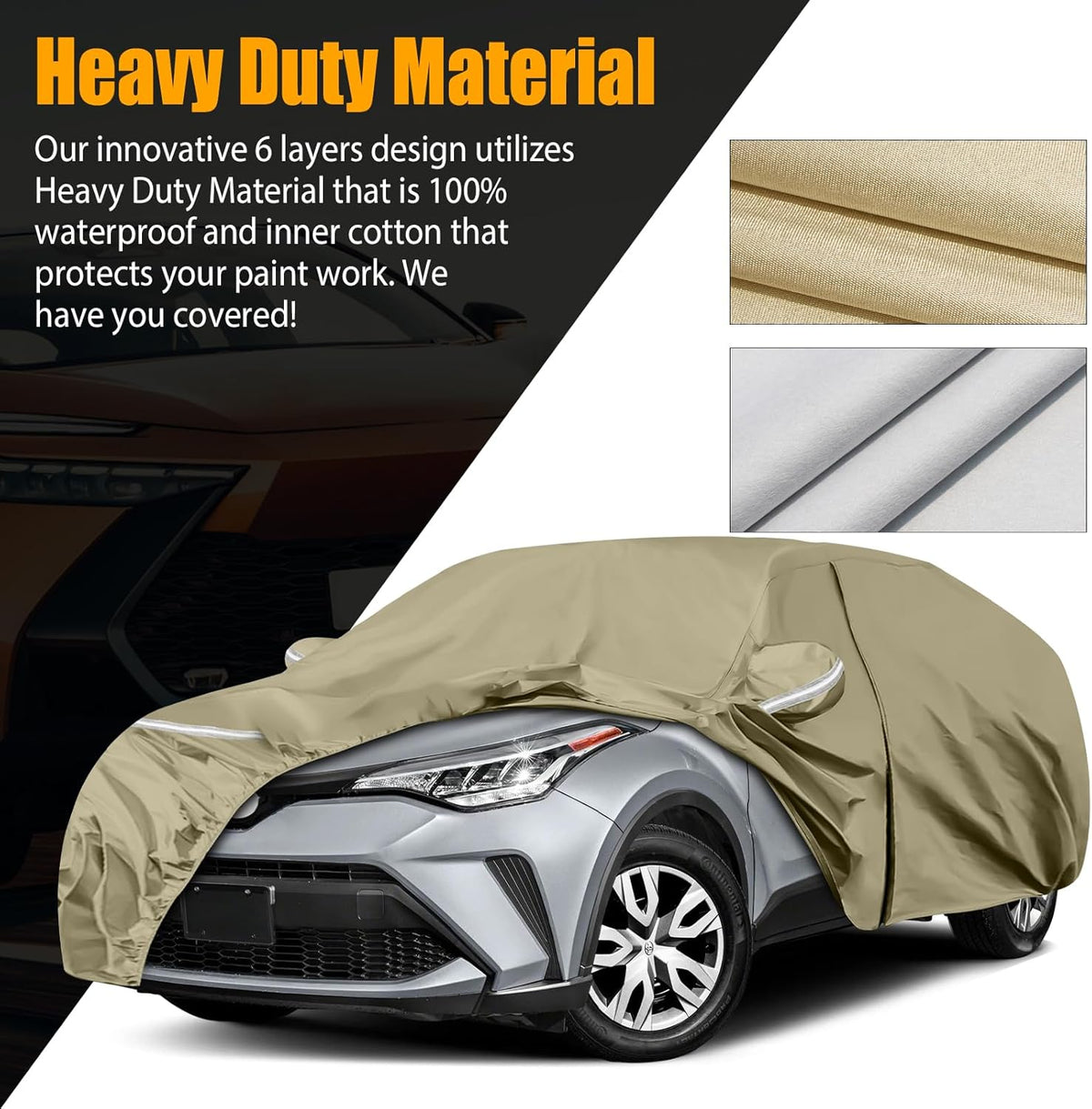 Waterproof Car Covers Replace for 2018-2025 Toyota C-HR, Multilayer Heavy Duty with Cotton Liner All Weather Car Cover with Zipper Door, Windproof Bands for Snow Rain Dust Protection