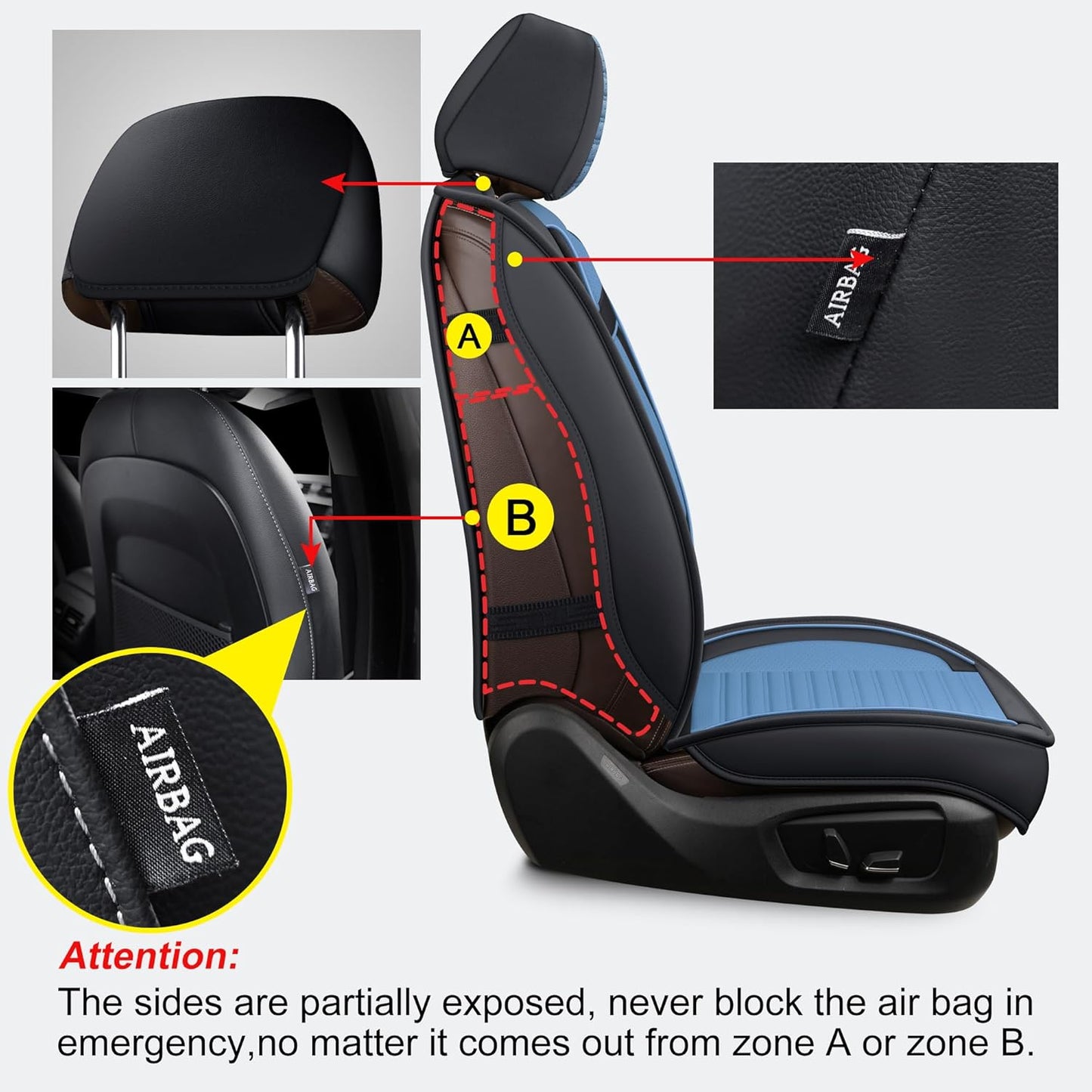 LINGVIDO Car Seat Covers, Breathable and Waterproof Faux Leather Automotive Seat Covers for Cars SUV Truck Sedan,Universal Anti-Slip Seat Cover with Backrest (Full Set, Light Blue & Black)