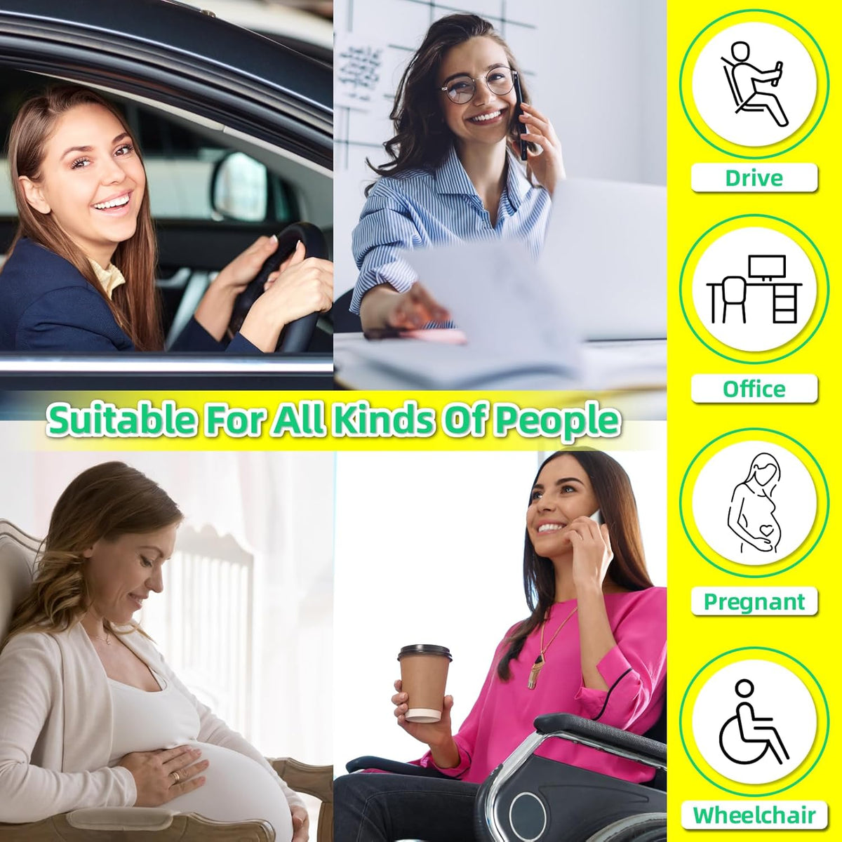 kingphenix Car Seat Cushion with Back Support Pillow: Enhanced Comfort Memory Foam Design for Pain Relief, Ideal for Drivers and Office Use - Ergonomic Lumbar Comfort for Long Sitting - Brown