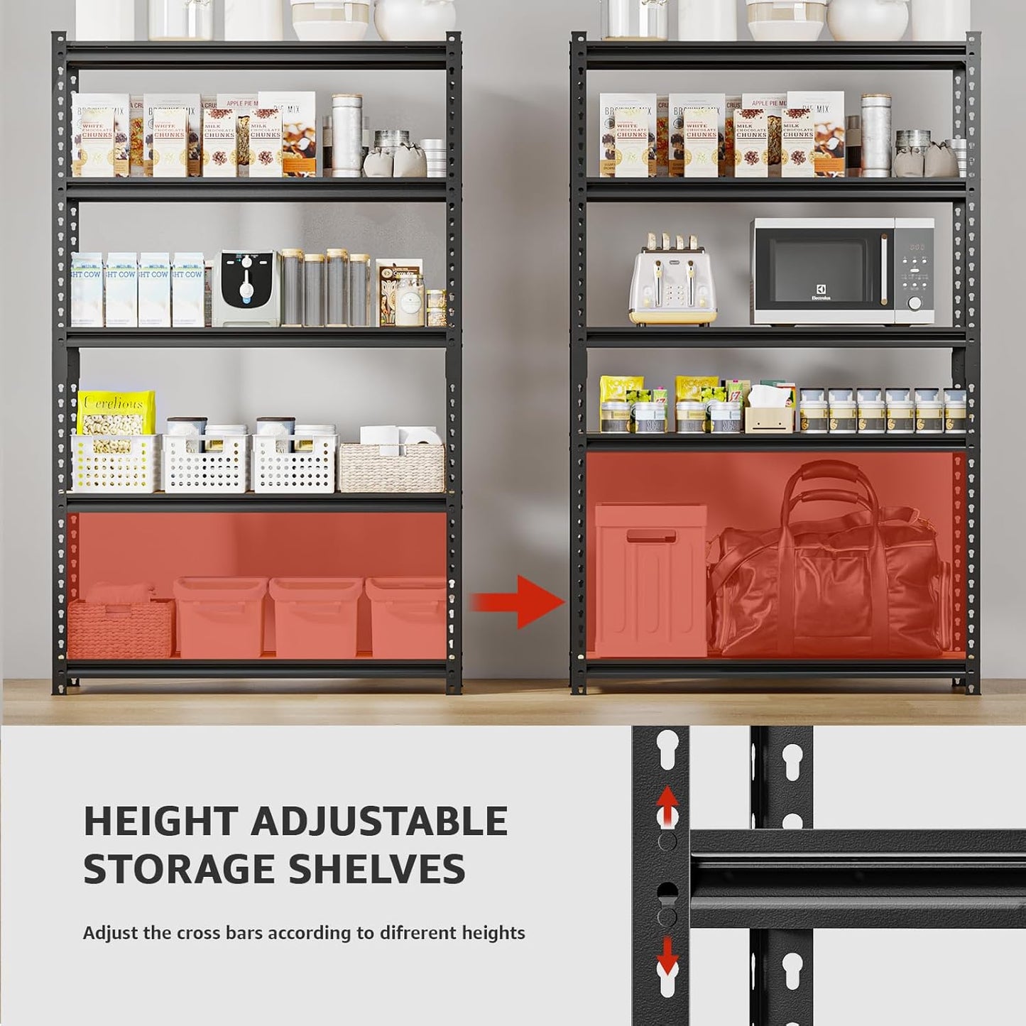 5-Tier Adjustable Metal Storage Shelves Heavy Duty Garage Shelving, 60" H x 28" W x 12" D Shelving Unit Rack for Kitchen, Classroom, Dormitory, Basement & Warehouse