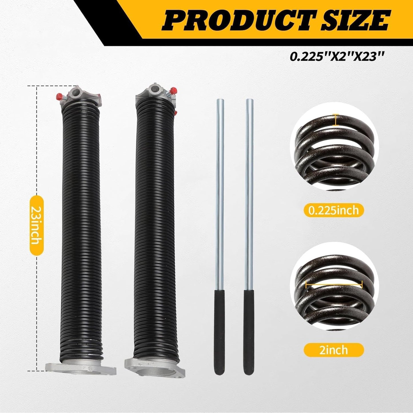 Pair of 2"Garage Door Torsion Springs Set with Non-Slip Winding Bars, Electrophoretic Coated (0.225X2"X23")