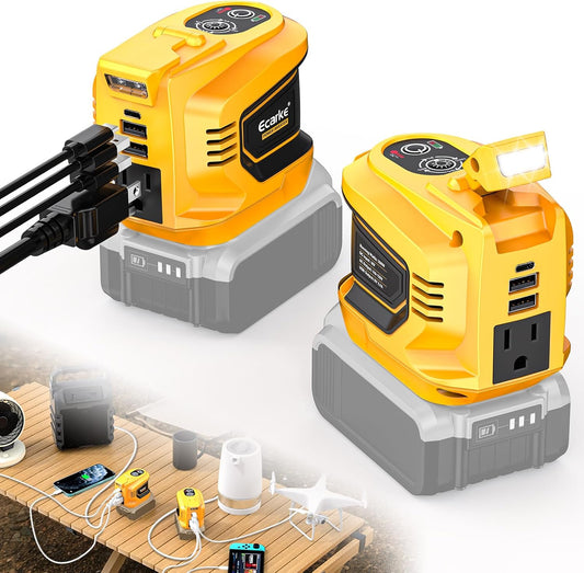 200W Portable Power Inverter Compatible with Dewalt 20V,Ecarke Outdoor Generato Battery Converter with 2 USB&LED&AC Battery Powered Outlet (2PC Compatible with DeWalt 20V)