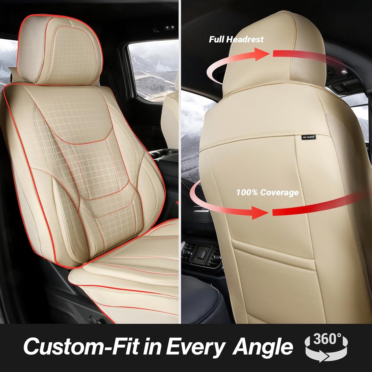 Coverland Custom Car Seat Covers Compatible with 2007-2013 Tundra Double Cab - Premium Leather Non-Slip Memory Foam Waterproof Cover Interior Protector Full Set-Beige [See Size Chart-Size X134]
