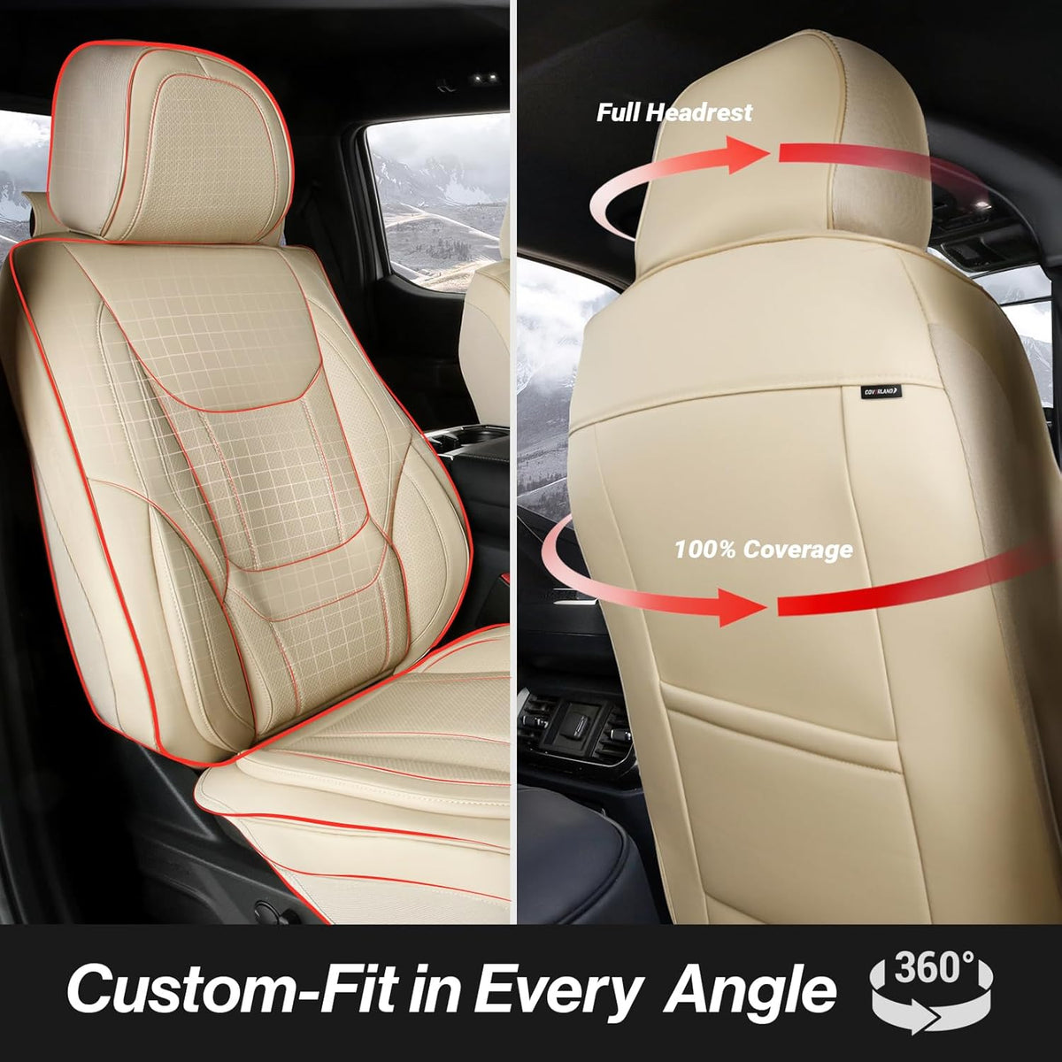 Coverland Custom Car Seat Covers Compatible with 2019-2025 RAM 1500 Quad Cab - Premium Leather Non-Slip Memory Foam Waterproof Cover Interior Protector Full Set-Beige [See Size Chart-Size X123]