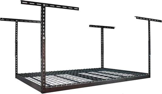 MonsterRax Overhead Garage Storage Racks 4x6 (2-Pack) Ceiling Mounted Shelving, Adjustable Hanging Storage Organizer, Heavy Duty Steel, Holds 500 Pounds, Color: Hammertone, Adjusts 18"-33” off Ceiling