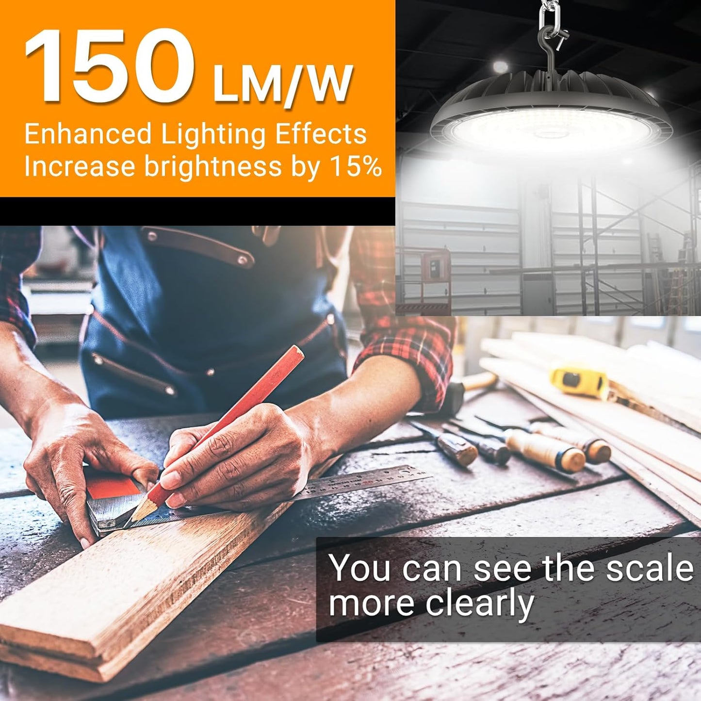Led High Bay Light 150W, 5000K Bright High Bay Led Lights 22500LM, Durable UFO Bay Lighting (150LM/W) for Workshop, Garage, Barn