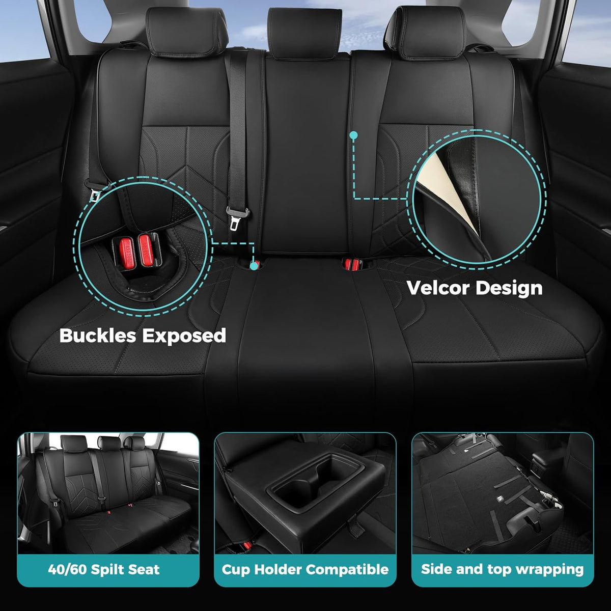 for Toyota RAV4 Seat Covers 2019 2020 2021 2022 2023 2024 2025 RAV 4 Prime & Hybrid XLE LE Limited XLE Premium (Not for XSE/SE Hybrid) - Custom Leather Car Seat Covers Full Set - Black