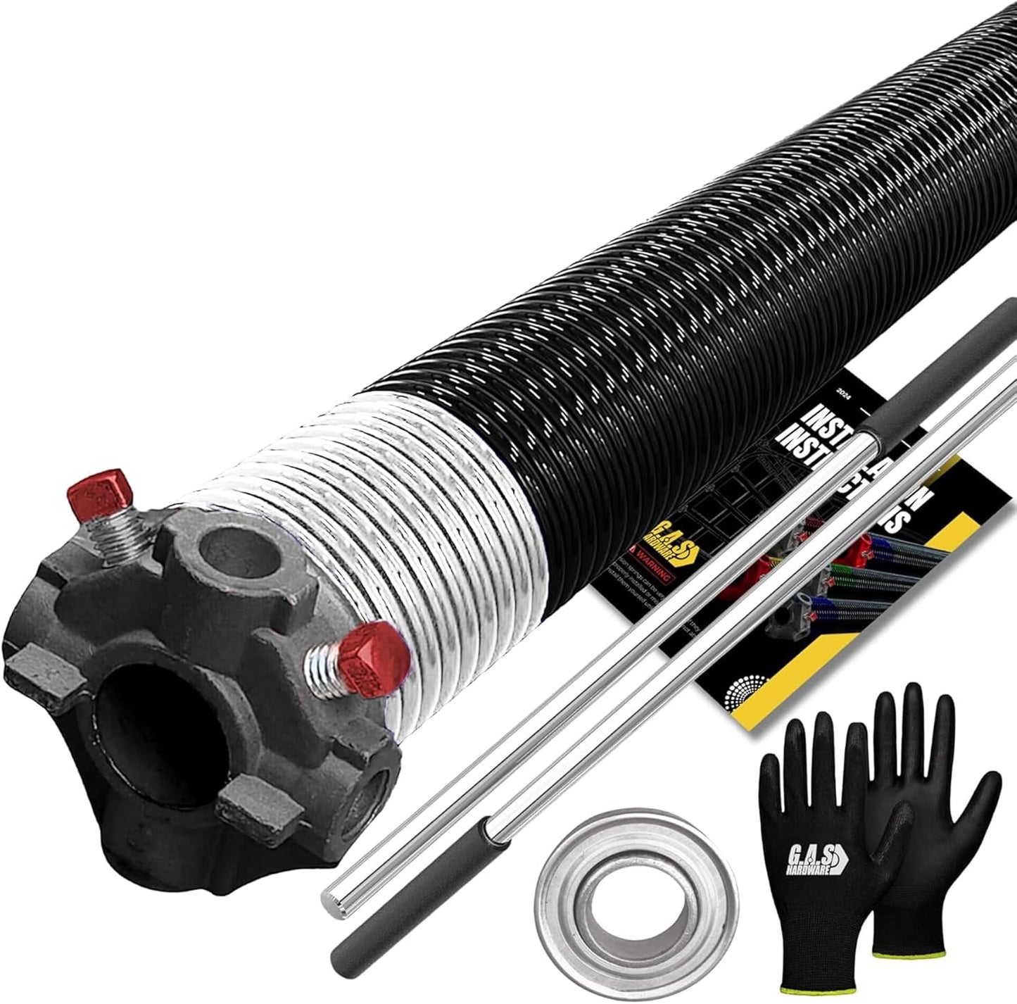 Garage Door Torsion Spring 218x2x28 Torsion Spring for Right Side of Garage Door with 1" Steel Bearing, Gloves, and Winding Bars Precision E-Coating 5-Year Warranty Minimum 30,000 Cycles (Black Cone)
