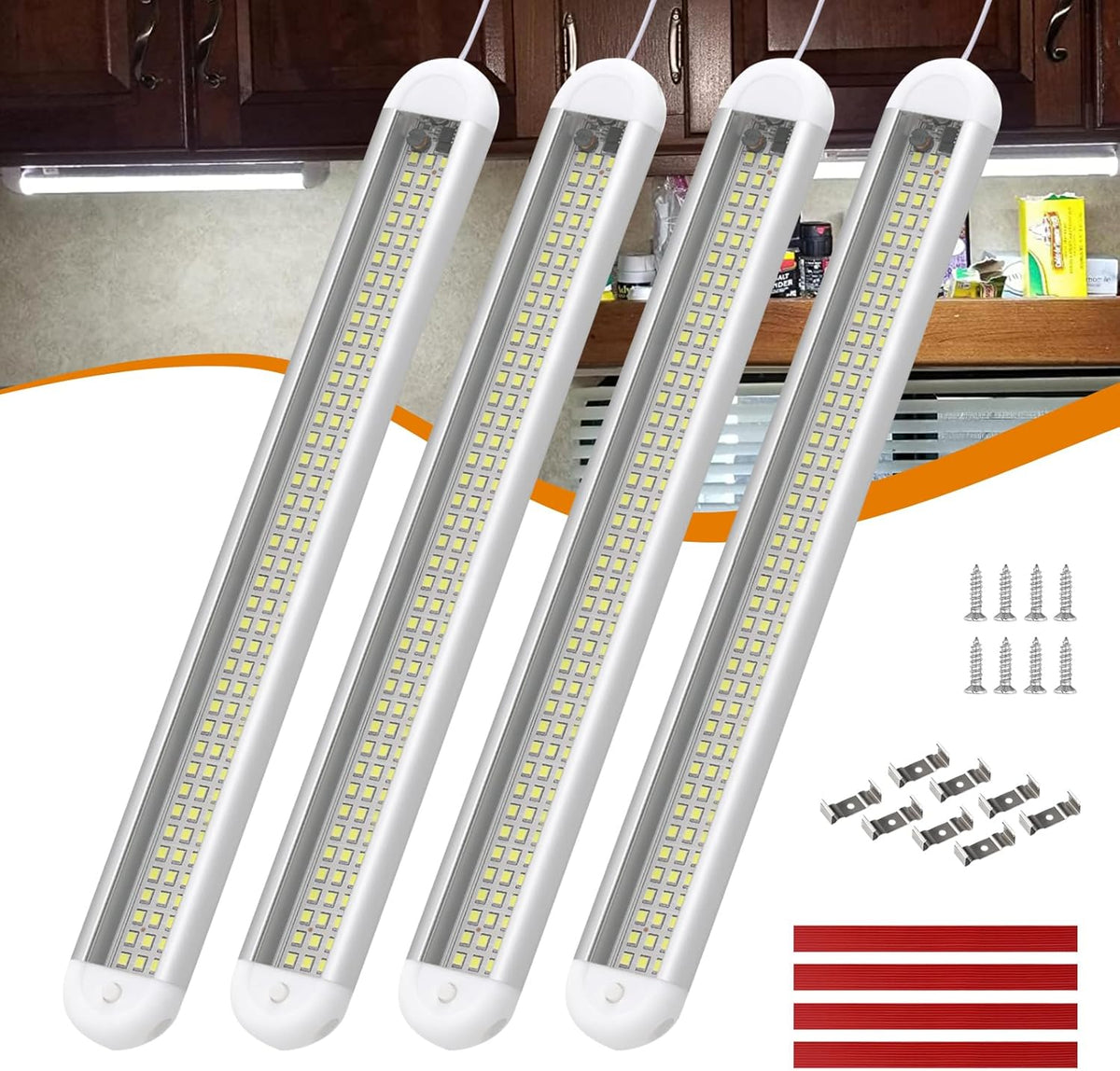 12V LED Interior Light Bar | 120LEDs 1800LM 8W DC 12 Volt led Strip Lights with ON/Off Switch RV Led Lights Interior for Camper Truck Van RV Trailer Cargo Lights Fixture Motorhome (4Pack)