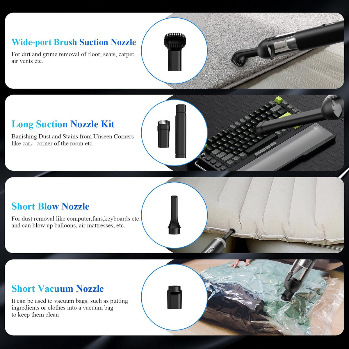 Car Vacuum Portable Cordless - 20000PA High Power Handheld Vacuum with LED Display, 2.5H Fast Charging Up to 45 Mins of Runtime, Hand Vac Cordless Rechargeable for Car Home Corner Cabinet