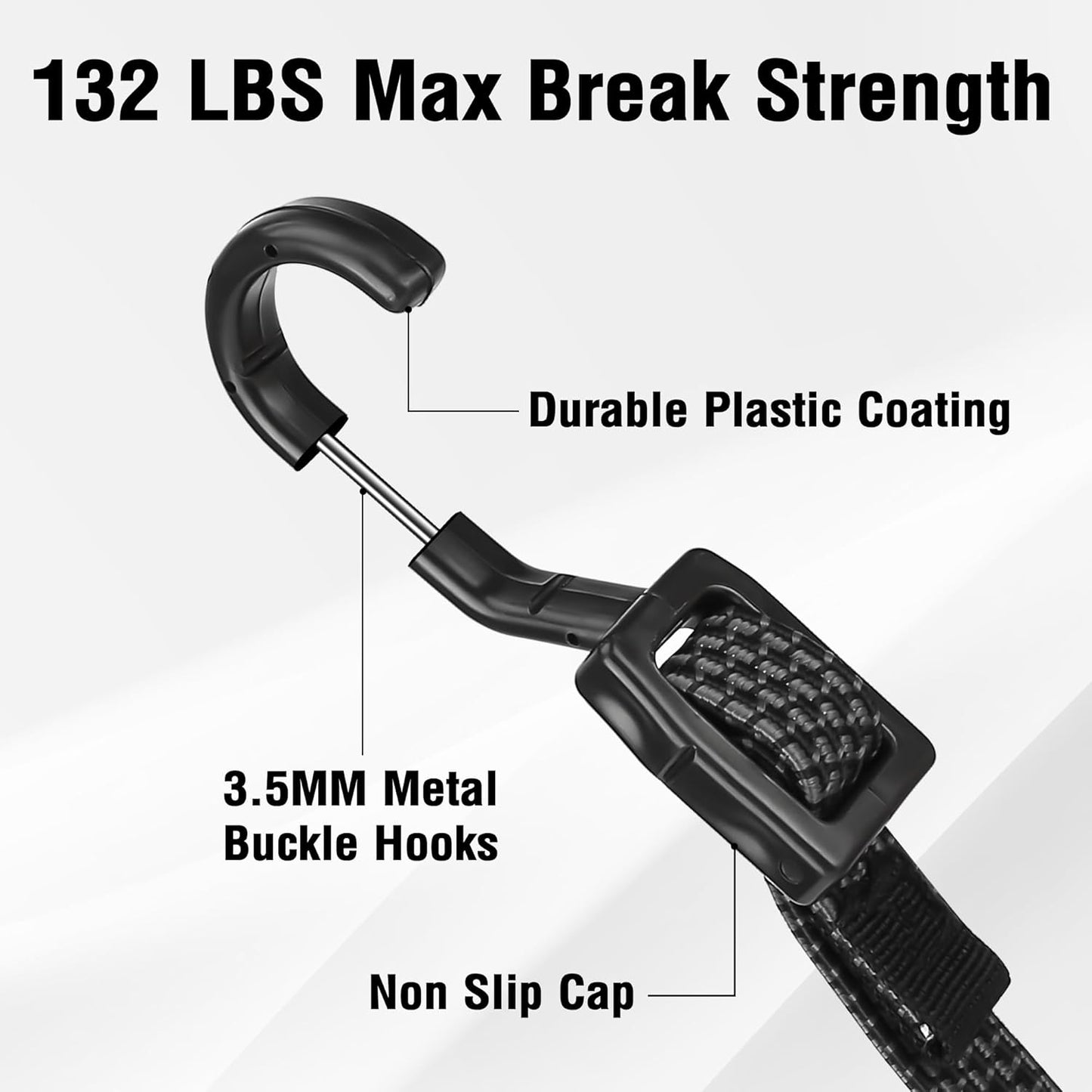 Bungee Cords, Flat Adjustable Bungee Cords with Hooks Heavy Duty 48 Inch, Elastic Rubber Black Bungee Straps with Buckle Hooks for Outdoor, Camping, Tarps, Bike Rack, Tent, Truck, 6 Pack