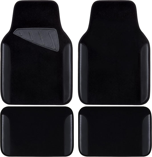 CAR PASS Waterproof Universal Fit Car Floor Mats, Faux Leather Car Carpet Mats, Black Car Mats with Anti-Slip Nibbs Backing & Driver Heel Pad Fit for SUV,Vans,sedans, Trucks,Set of 4pcs(All Black)