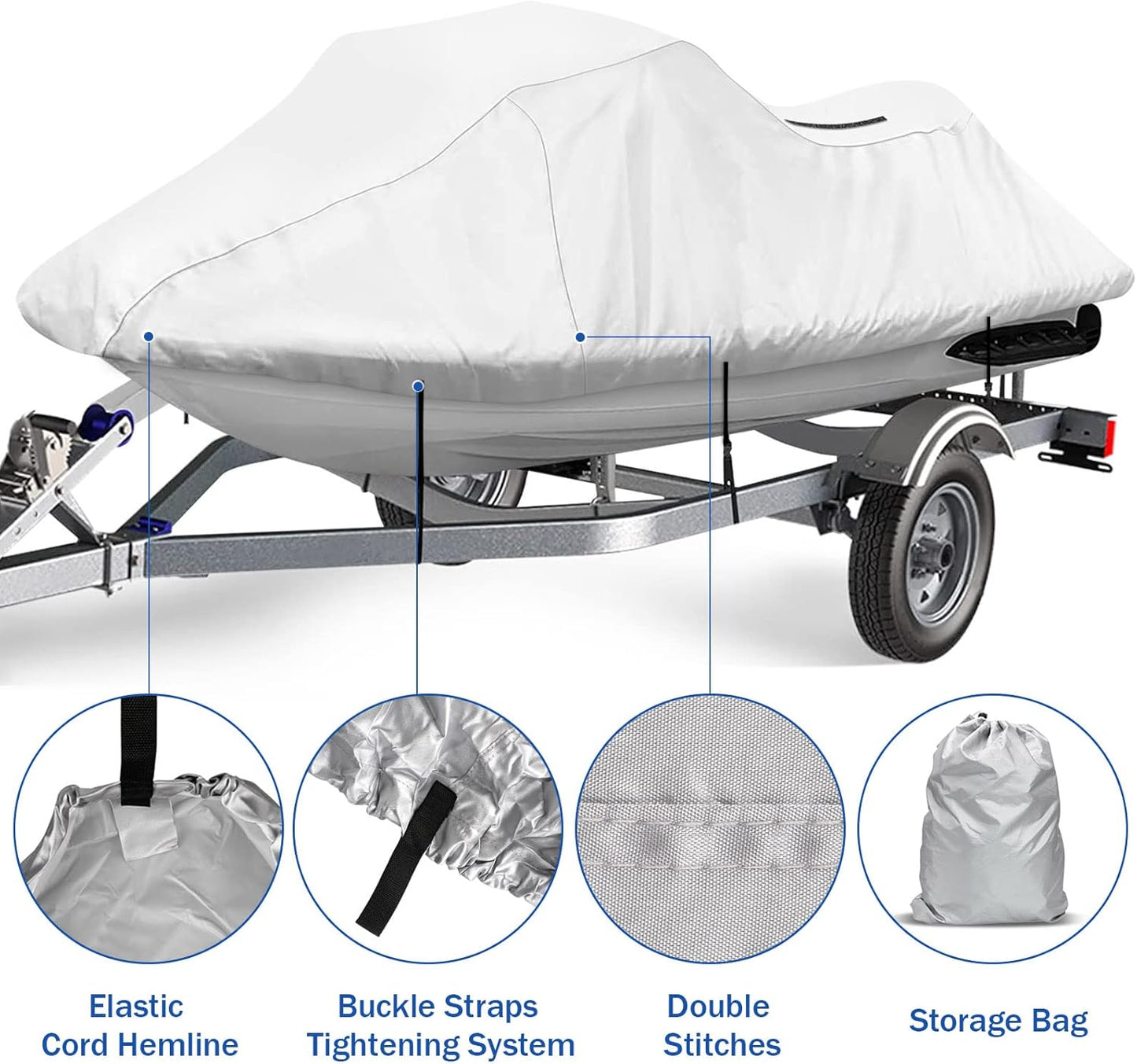 iCOVER Jet Ski Cover - Waterproof Heavy Duty Trailerable Jetski Covers for Seadoo Kawasaki Yamaha Wave Runner, Fits PWC Models Up to 125in Long