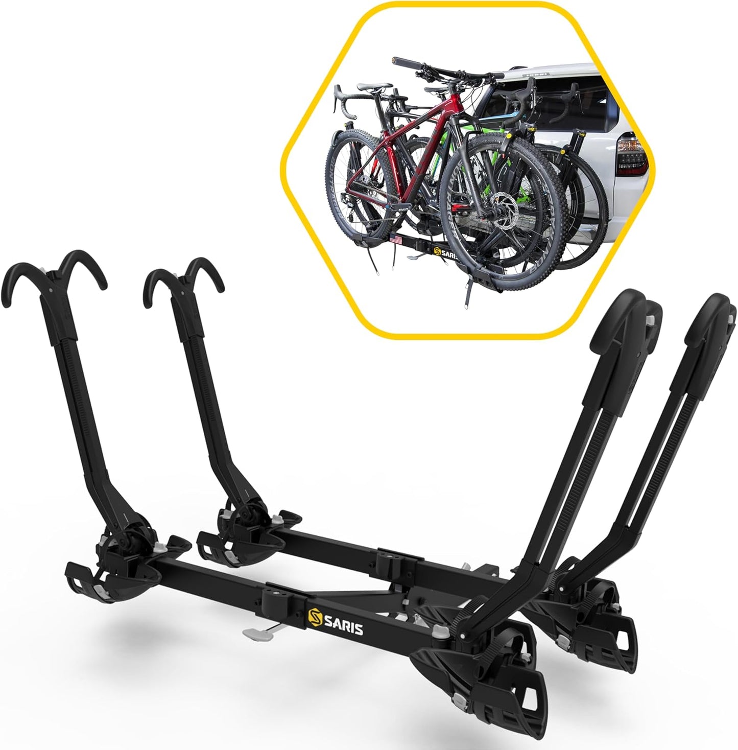 Saris SuperClamp G3 4-Bike Hitch Rack – Lightweight Platform Bike Carrier for Car, SUV, Truck – Tilting Design, Secure Wheel Clamping, Fits Road, Mountain, E-Bikes – 2" Hitch Receiver