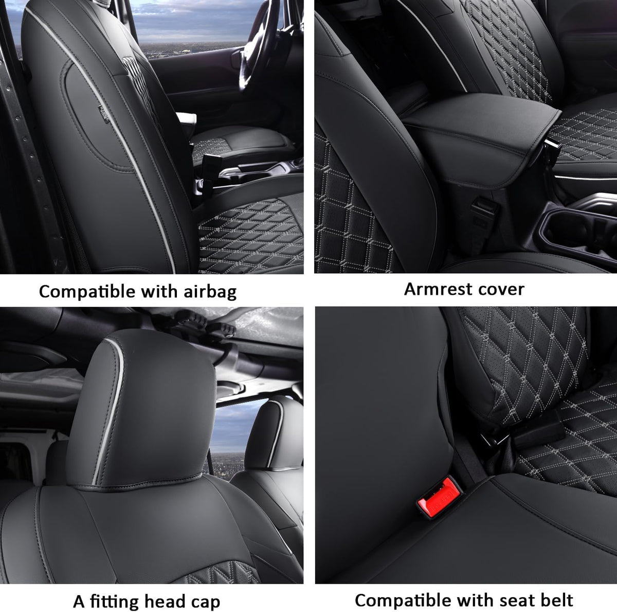 GIANT PANDA Customized Full Set Car Seat Covers for Jeep Wrangler 4 Door JL Sahara Sport Rubicon Willys 2018 2019 2020 2021 2022 2023 2024 2025 Without Rear Cup Holder,Faux Leather - (Black+Gray)